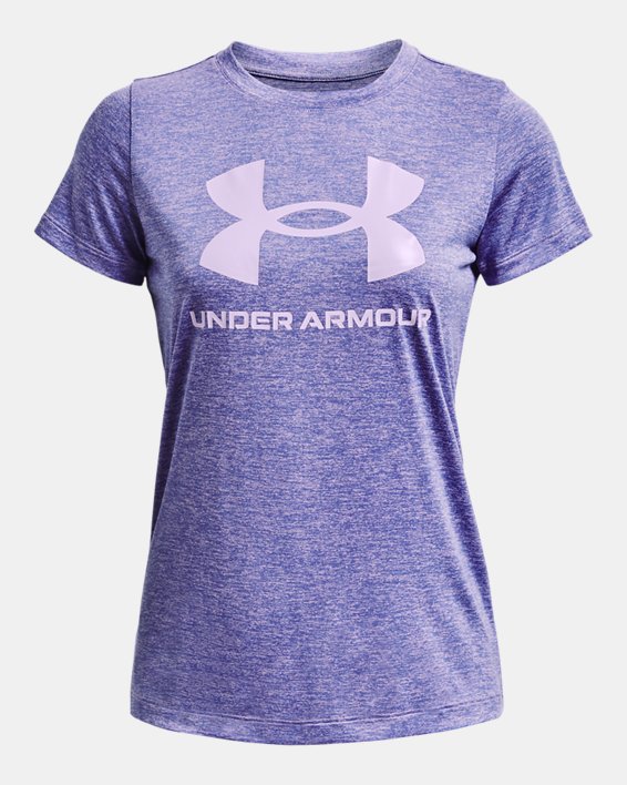 Women's UA Tech™ Twist Big Logo Gel Short Sleeve in Purple image number 4